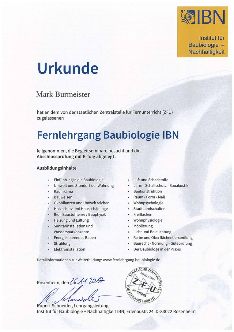 Baubiologie IBN Zertifikat | Mark Burmeister