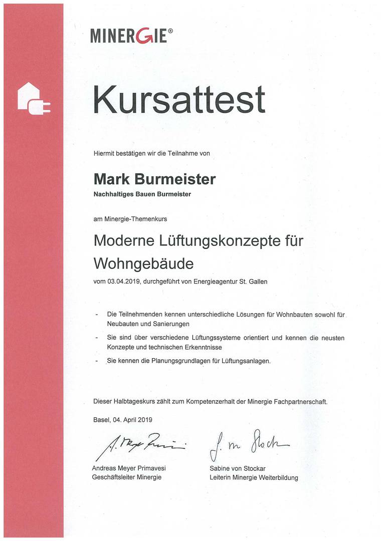 Zertifikat Luftkonzepte für Wohngebäude | Mark Burmeister